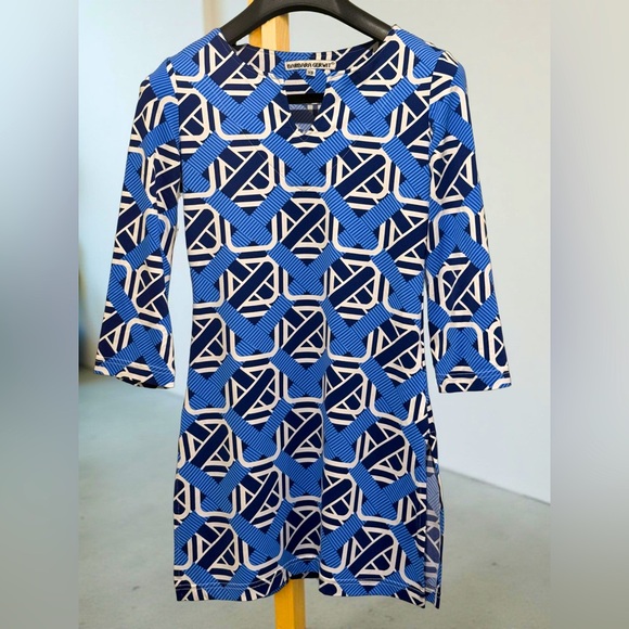 Barbara Getwit Tops - Barbara Gerwit EUC Size XS Pretty Geometric Blues & White Tunic Top Dress (0564)